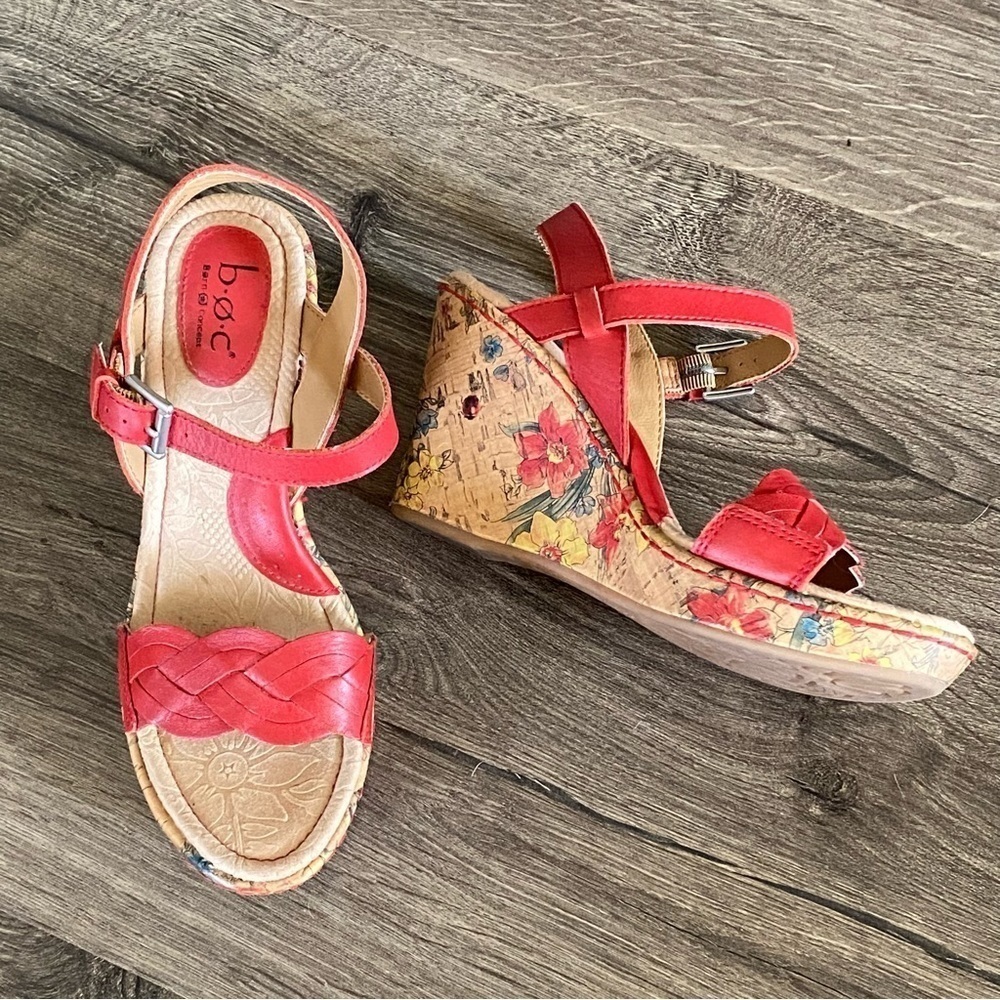 B.O.C red leather cork wedge sandals size 7 M